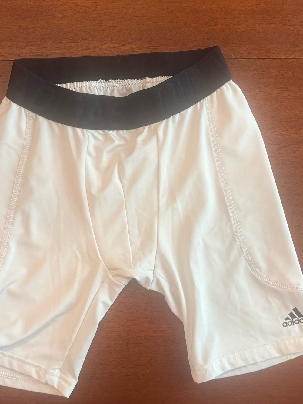 NWOT Adidas White Athletic Compression Shorts with Black Waistband
